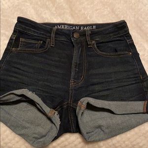 Dark stretchy denim shorts